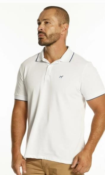 POLO BASICA MC COM BORDADO MASCULINA - BRANCO -