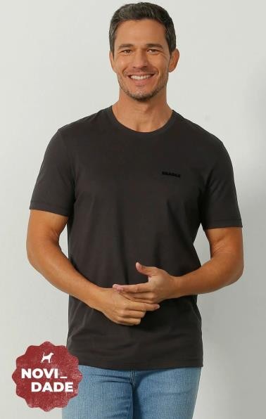 CAMISETA MC COM APLIQUE FLOCADO MASCULINA - PRETO -