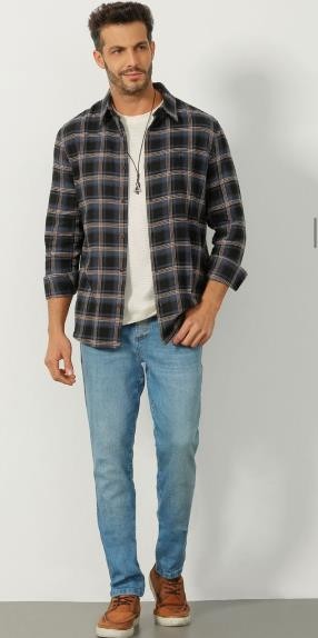 CAMISA ML CONFORT XADREZ MASCULINA - XADREZ PRETO COM COUNTRY -