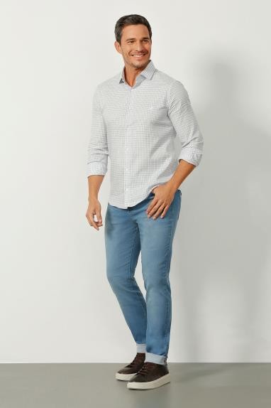 CAMISA ML SLIM XADREZ MASCULINA - XADREZ BRANCO COM AZUL -