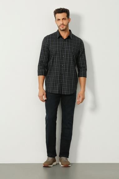 CAMISA ML CONFORT XADREZ MASCULINA - XADREZ PRETO COM AZUL -