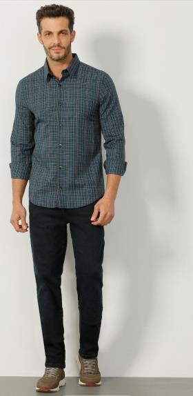 CAMISA ML SLIM XADREZ MASCULINA - XADREZ MARINHO COM VERDE -