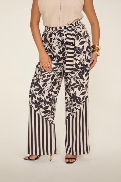 CALÇA ESTAMPADA PANTALONA COM AMARRAÇÃO - 347 -