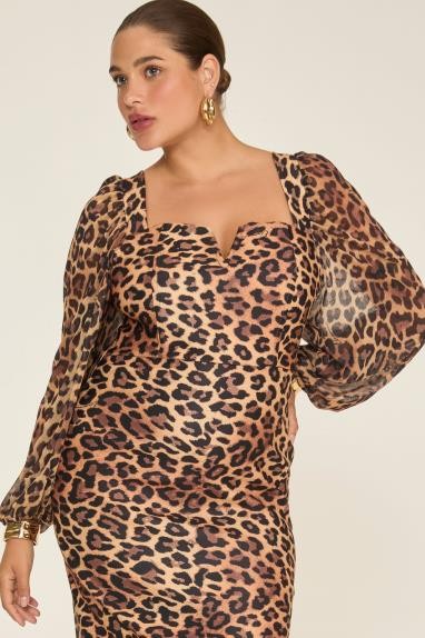 VESTIDO DIAMOND ESTAMPADO JUSTO COM MANGAS EM TRANSPARENCIA - 328 -