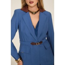 BLAZER ALONGADO COM APLICAÇÃO DE COURO - 1365 -