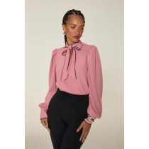 BLUSA COM AMARRAÇÃO GOLA E VIVO EM CONTRASTE - 0359 -