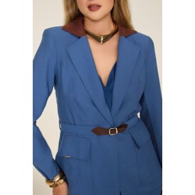 BLAZER ALONGADO COM APLICAÇÃO DE COURO - 1365 -