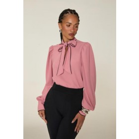 BLUSA COM AMARRAÇÃO GOLA E VIVO EM CONTRASTE - 0359 -