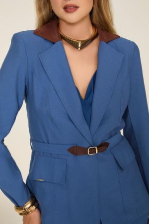 BLAZER ALONGADO COM APLICAÇÃO DE COURO - 1365 -