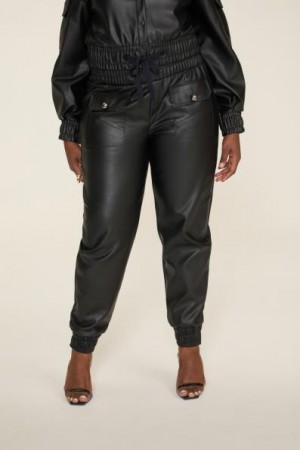 CALÇA JOGGER DE COURO COM CÓS LARGO COM ELÁSTICO - 100 -