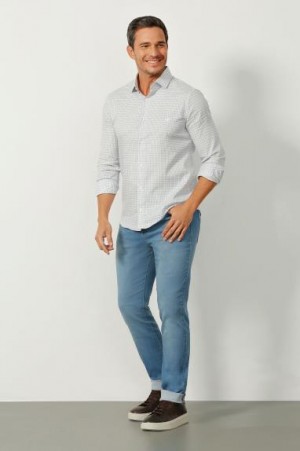 CAMISA ML SLIM XADREZ MASCULINA - XADREZ BRANCO COM AZUL -