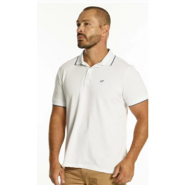 POLO BASICA MC COM BORDADO MASCULINA - BRANCO -